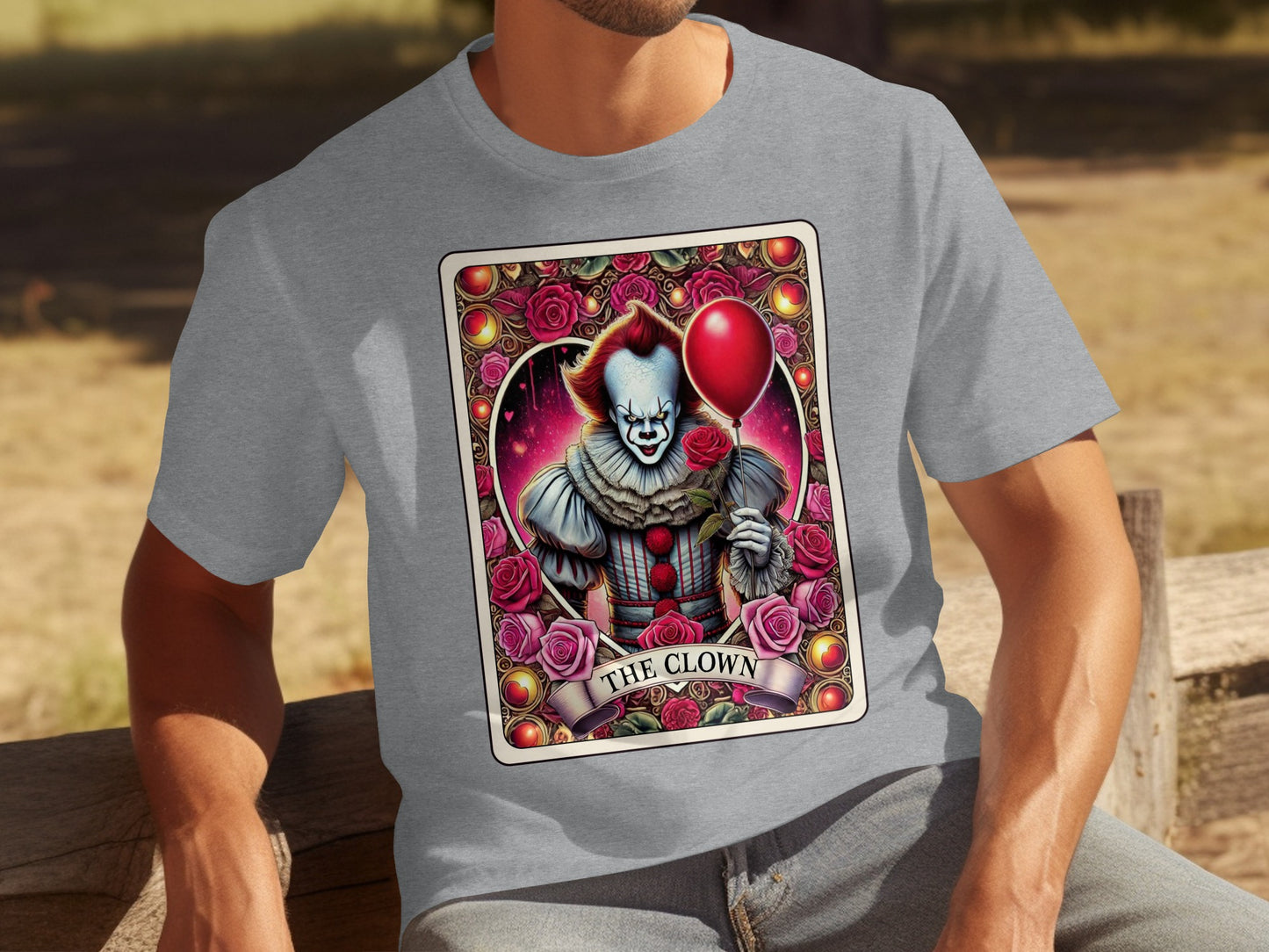 The Clown with Balloon and Roses Graphic T-Shirt