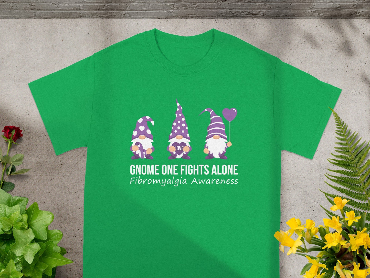 Gnome One Fights Alone Fibromyalgia Awareness Shirt