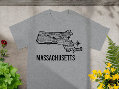 Massachusetts Word Art Map Print T-Shirt Product