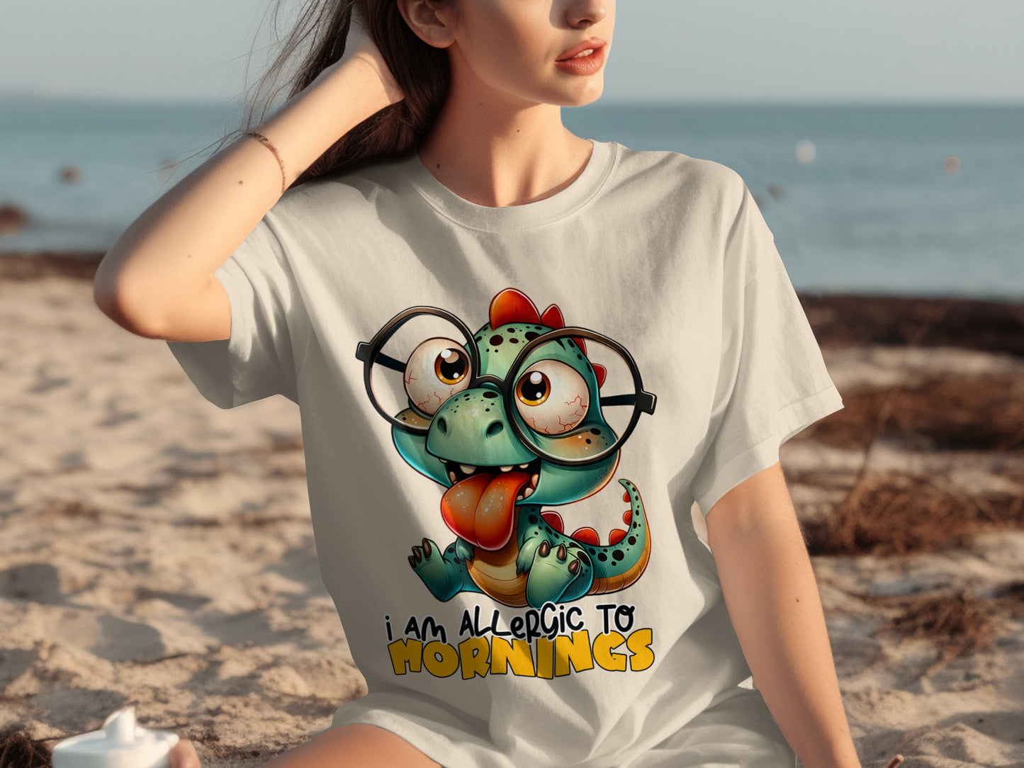 I Am Allergic to Mornings Cute Dinosaur T-shirt Product