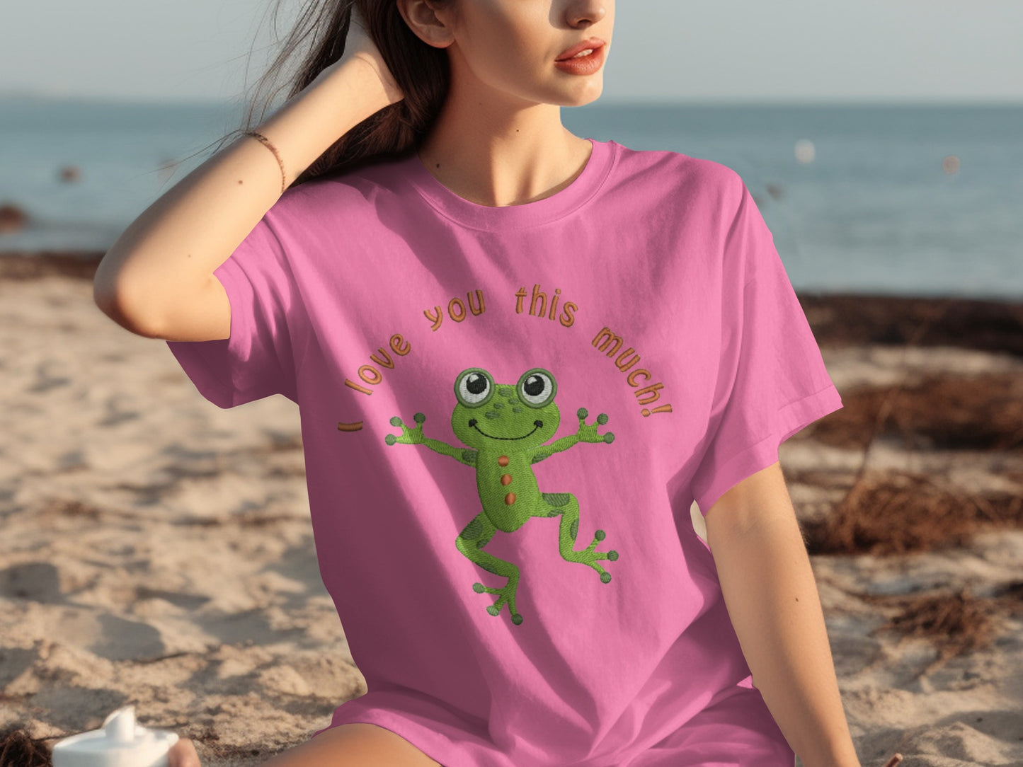 Cute Frog I Love You This Much Text Pink T-Shirt