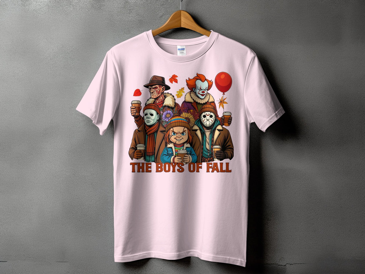 Horror characters holding coffee cups with "The Boys of Fall" text.