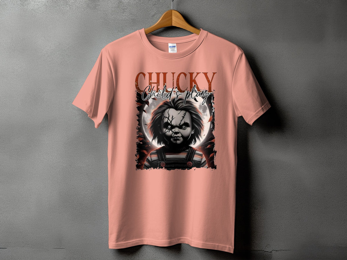 Chucky Child's Play graphic t-shirt with moon and distressed details.