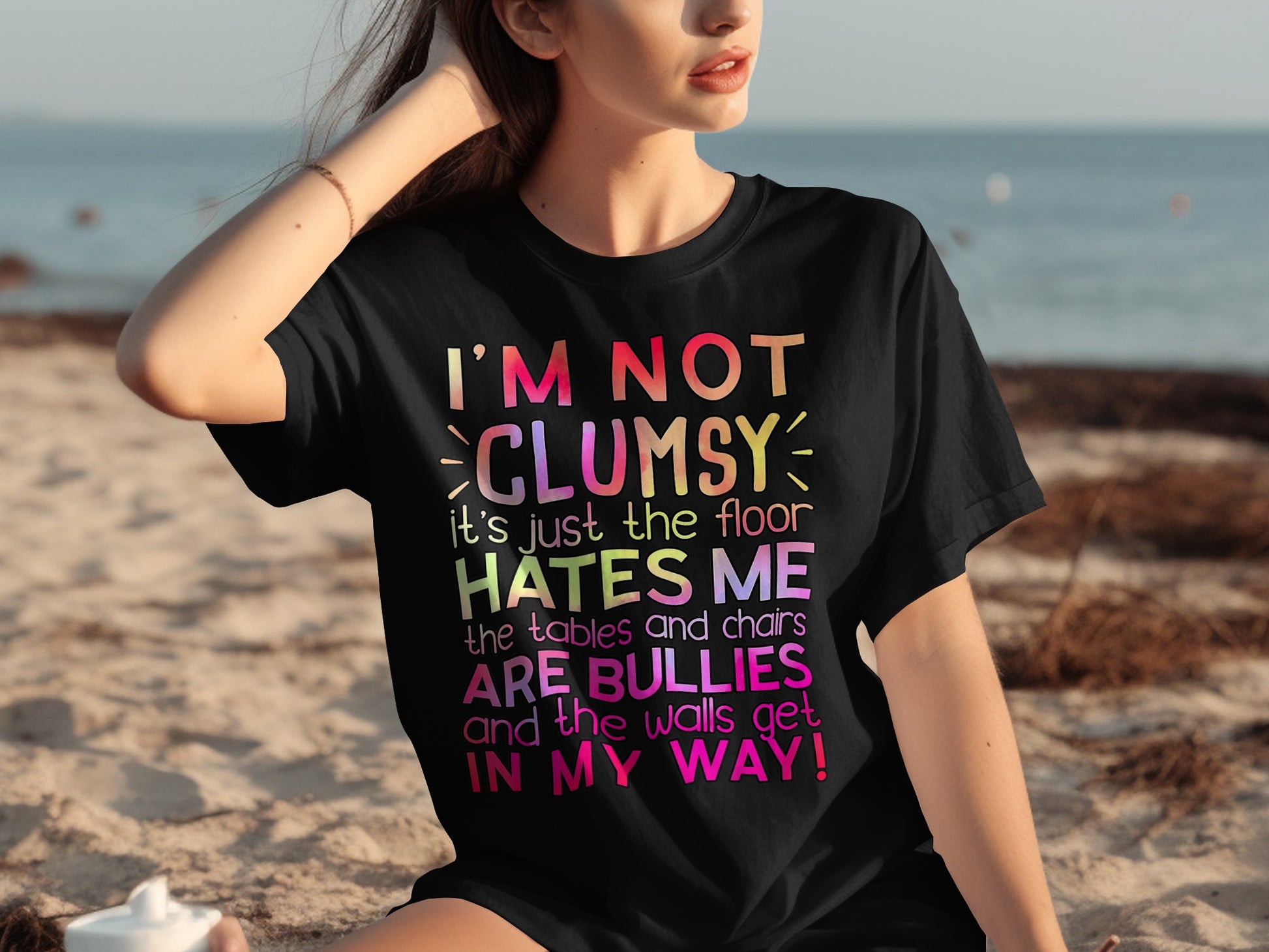 Funny Colorful Text Not Clumsy Quote Black T-shirt