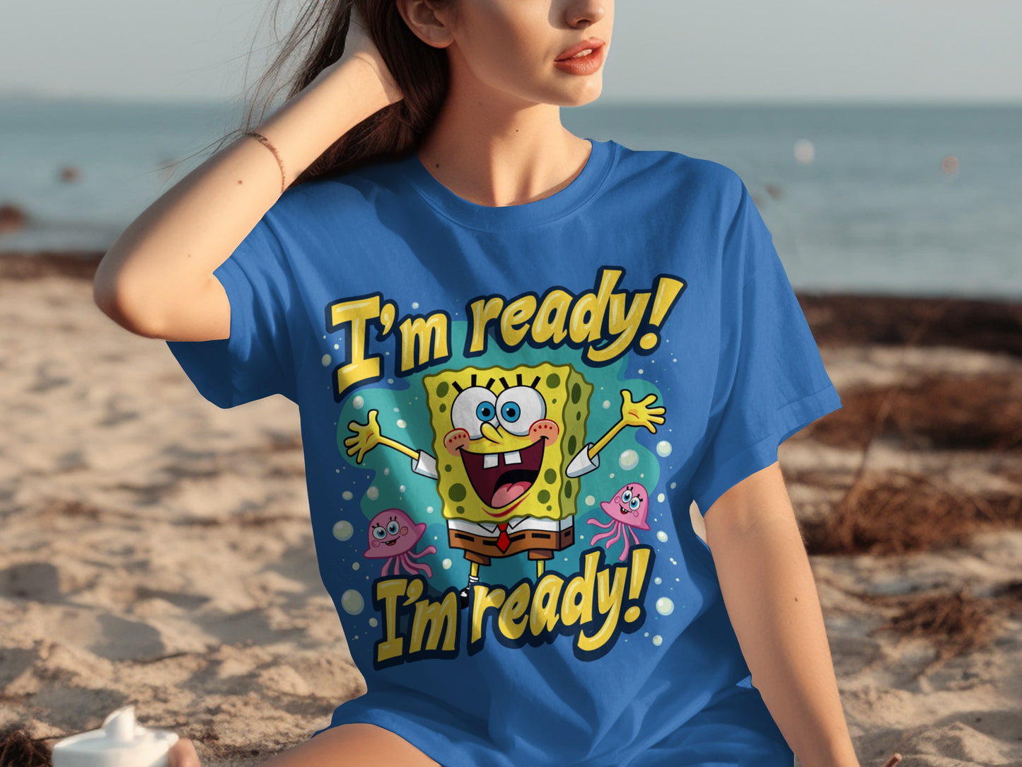 I'm Ready SpongeBob Graphic Print T-Shirt for Fun Outfit