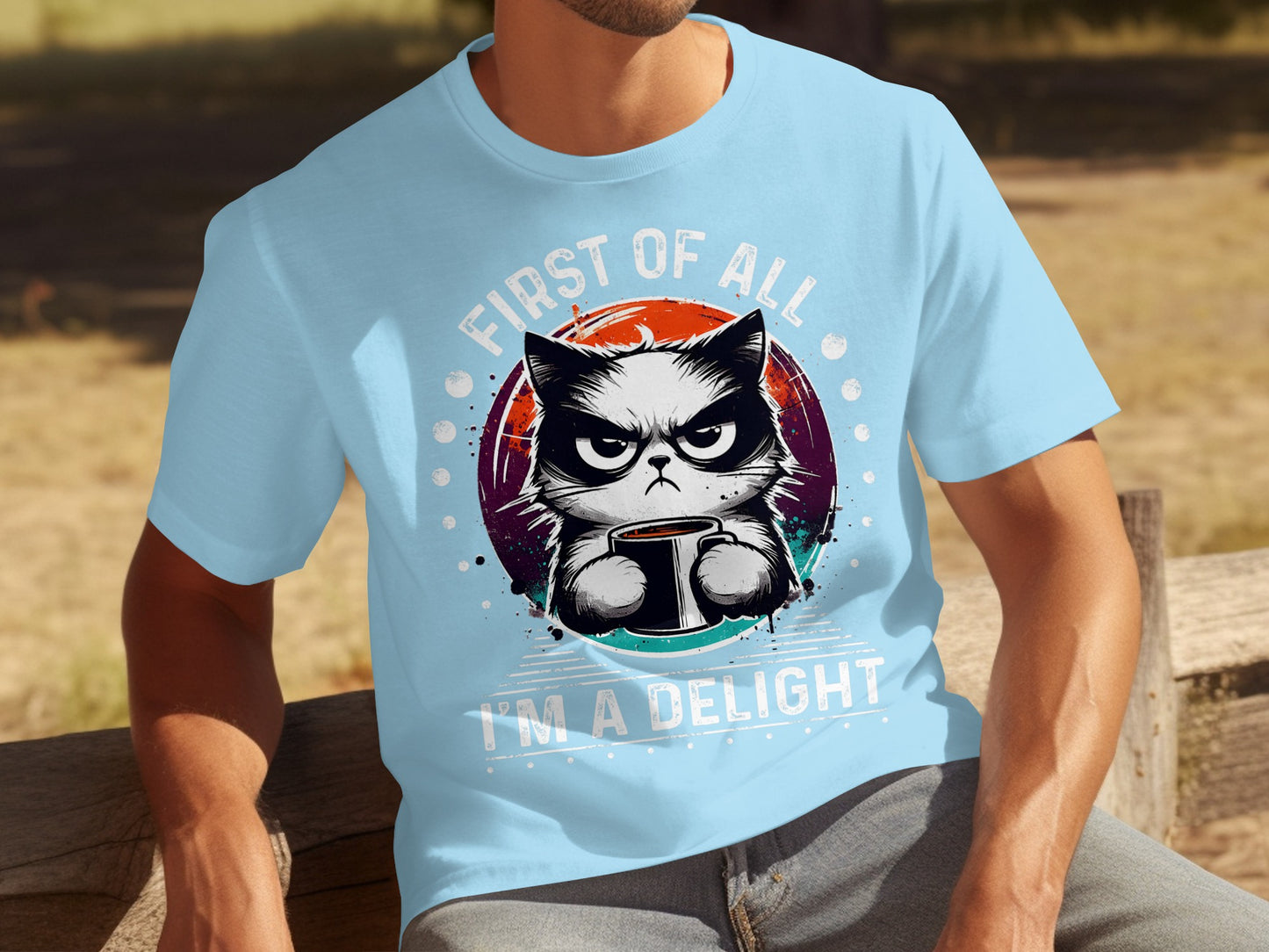 Funny Cat With Coffee Graphic Design T-Shirt