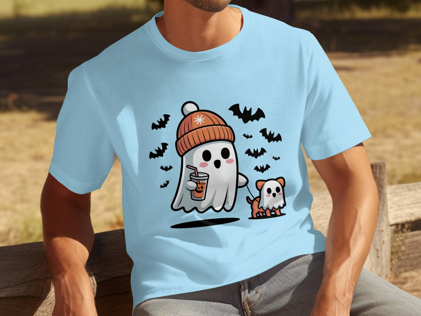 Cute Halloween Ghost and Dog with Boba Tea Shirt