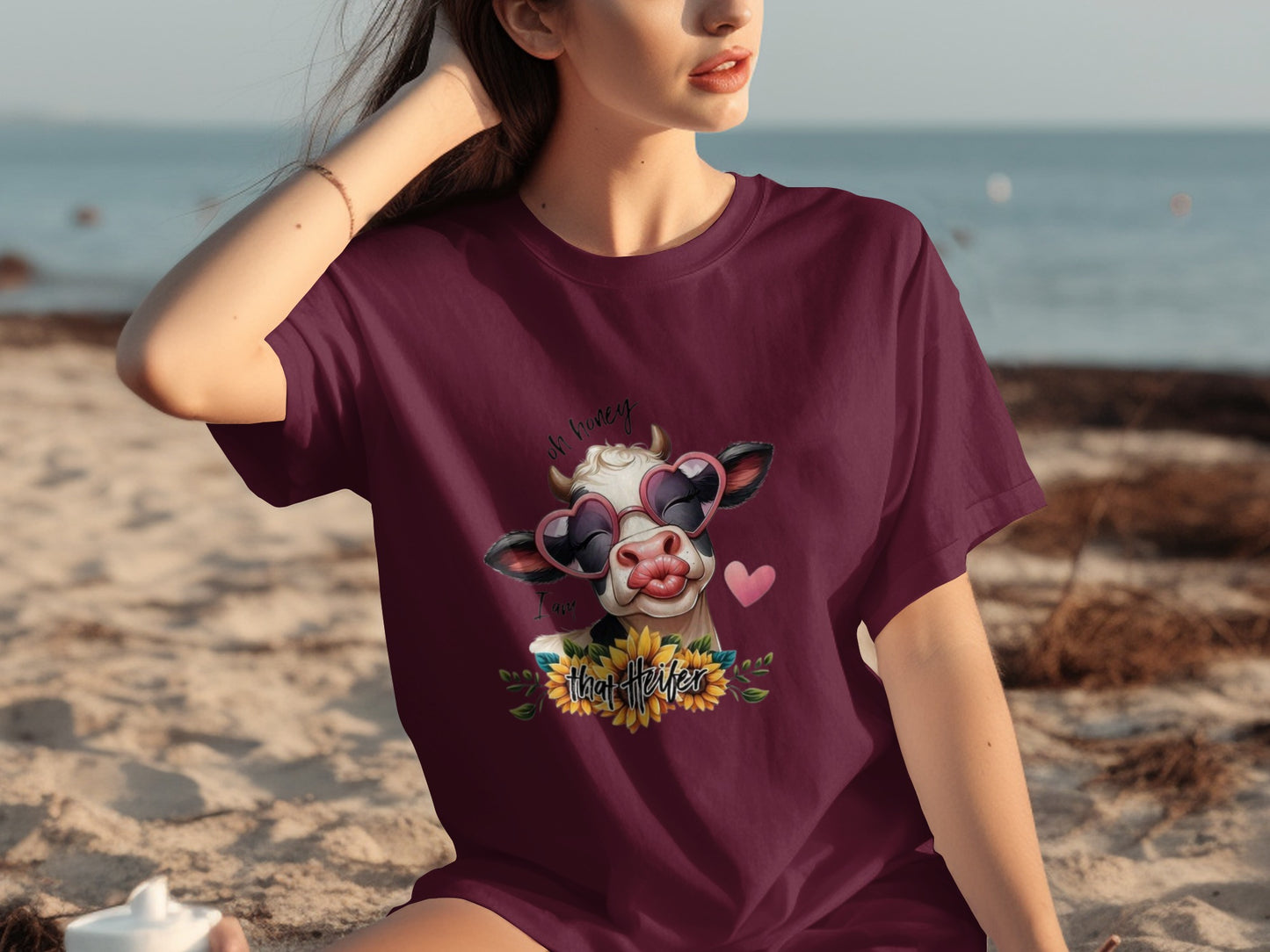 Oh Honey Cow with Sunflowers and Hearts T-shirt