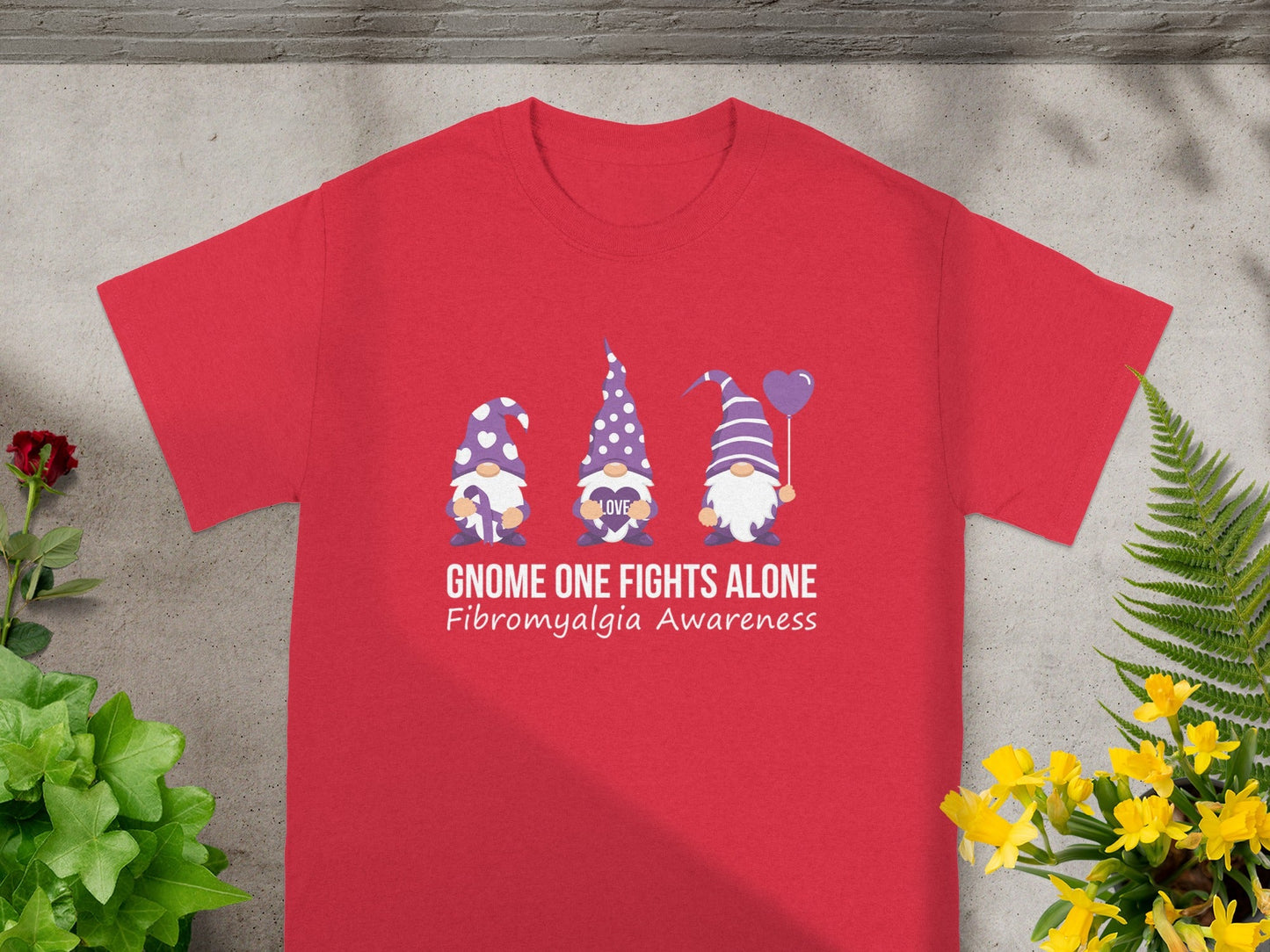 Gnome One Fights Alone Fibromyalgia Awareness Shirt