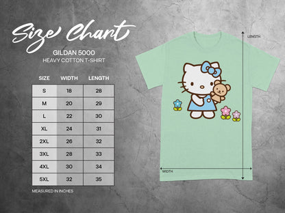 Hello Kitty Gildan 5000 Size Chart Measured in Inches product type