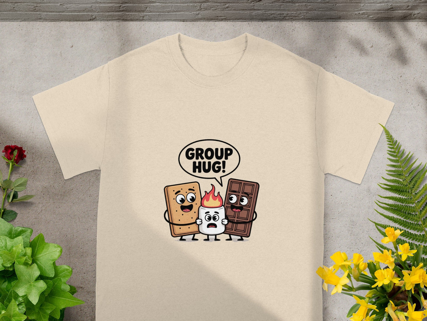 Funny Cartoon S'mores Group Hug Design T-shirt