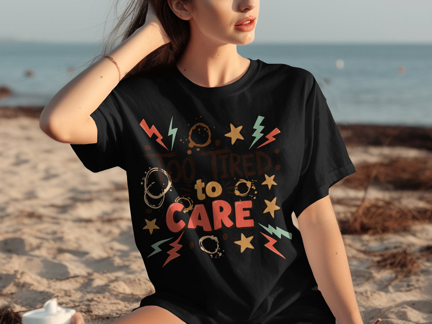 Too Tired To Care Starry Lightning Graphic Tee