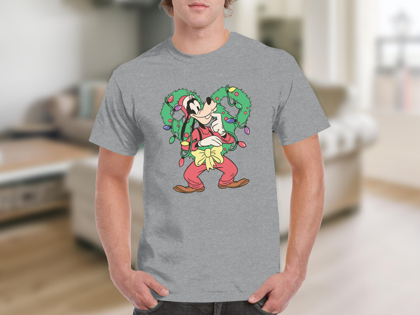 Christmas Goofy with Holiday Wreath Graphic T-shirt