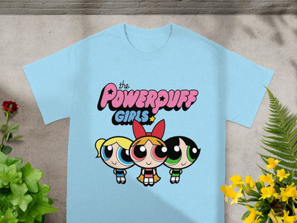Light blue t-shirt with The Powerpuff Girls graphic.