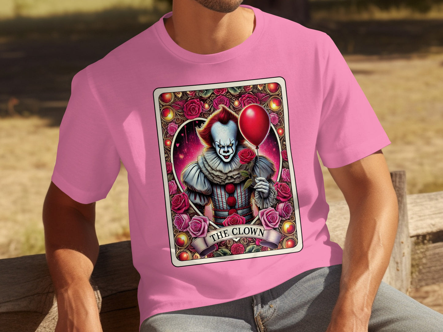 Horror Clown with Balloon and Roses Graphic T-Shirt