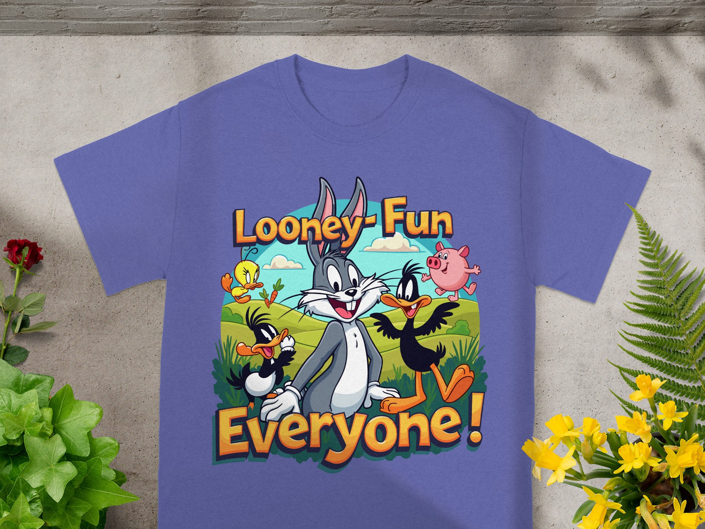 Looney Fun Everyone! T-shirt featuring Bugs Bunny, Daffy Duck, Tweety, and Porky Pig.