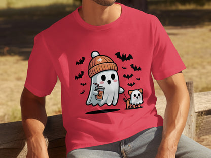 Cute Ghost with Dog and Bats Halloween T-shirt