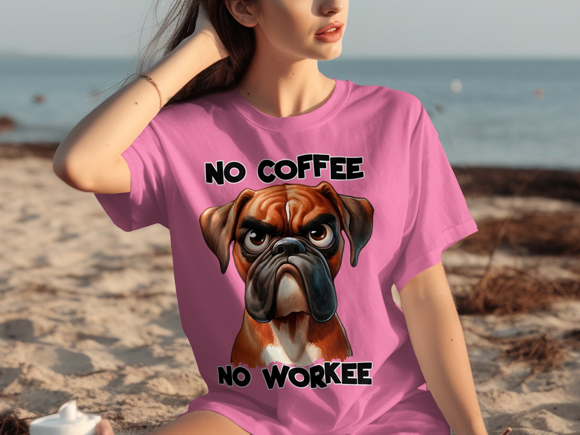 No Coffee No Workee Funny Dog Graphic T-Shirt
