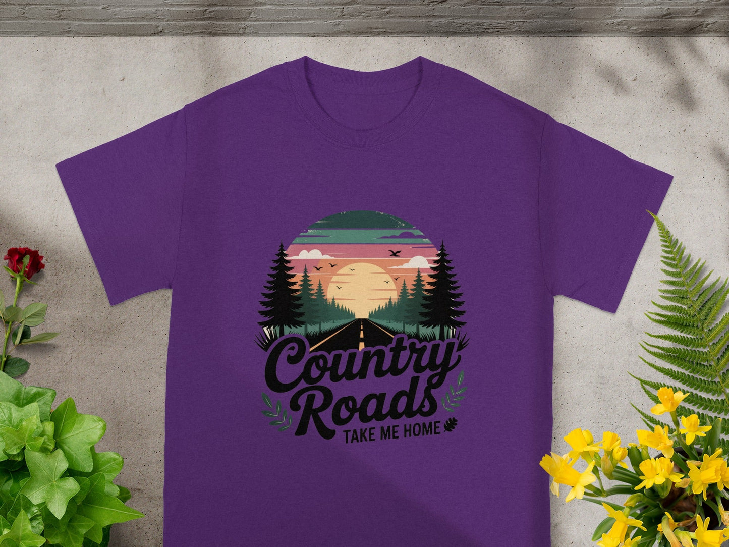 Country Roads Take Me Home Scenic T-Shirt Design