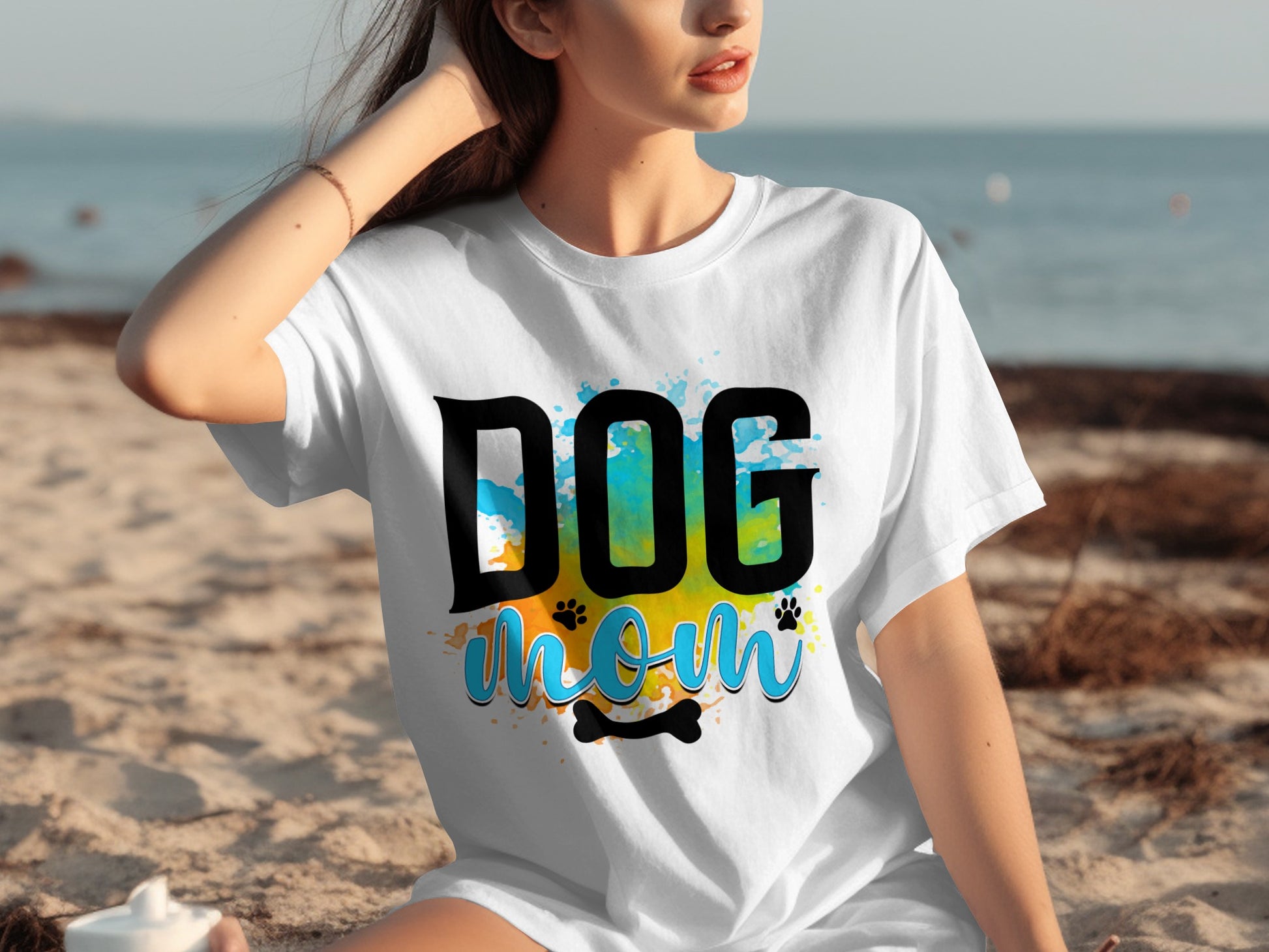 Vibrant Dog Mom Beach Graphic Tee Perfect for Summer