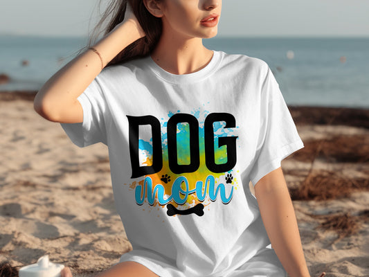 Vibrant Dog Mom Beach Graphic Tee Perfect for Summer
