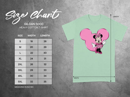 Minnie Mouse Pink Silhouette GILDAN 5000 Size Chart T-shirt