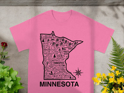 Minnesota Map Typography Graphic Pink Shirt Product