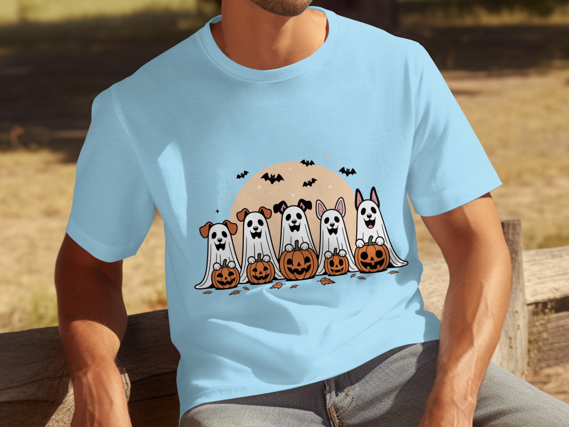 Halloween Dog Ghosts with Pumpkins T-Shirt Design