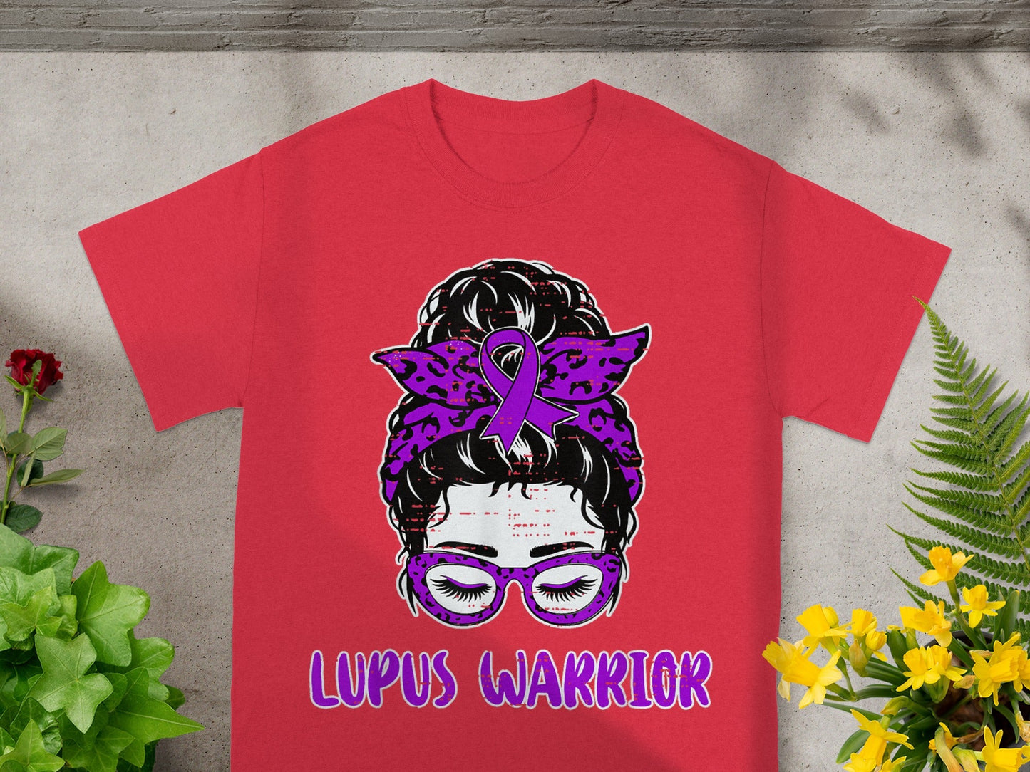 Lupus Warrior Graphic Tee with Purple Ribbon Design