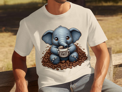 Adorable Coffee First Elephant Art T-Shirt