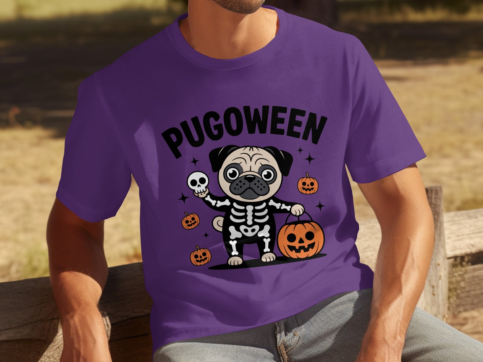 Pugoween Halloween Pug Skeleton Graphic T-Shirt