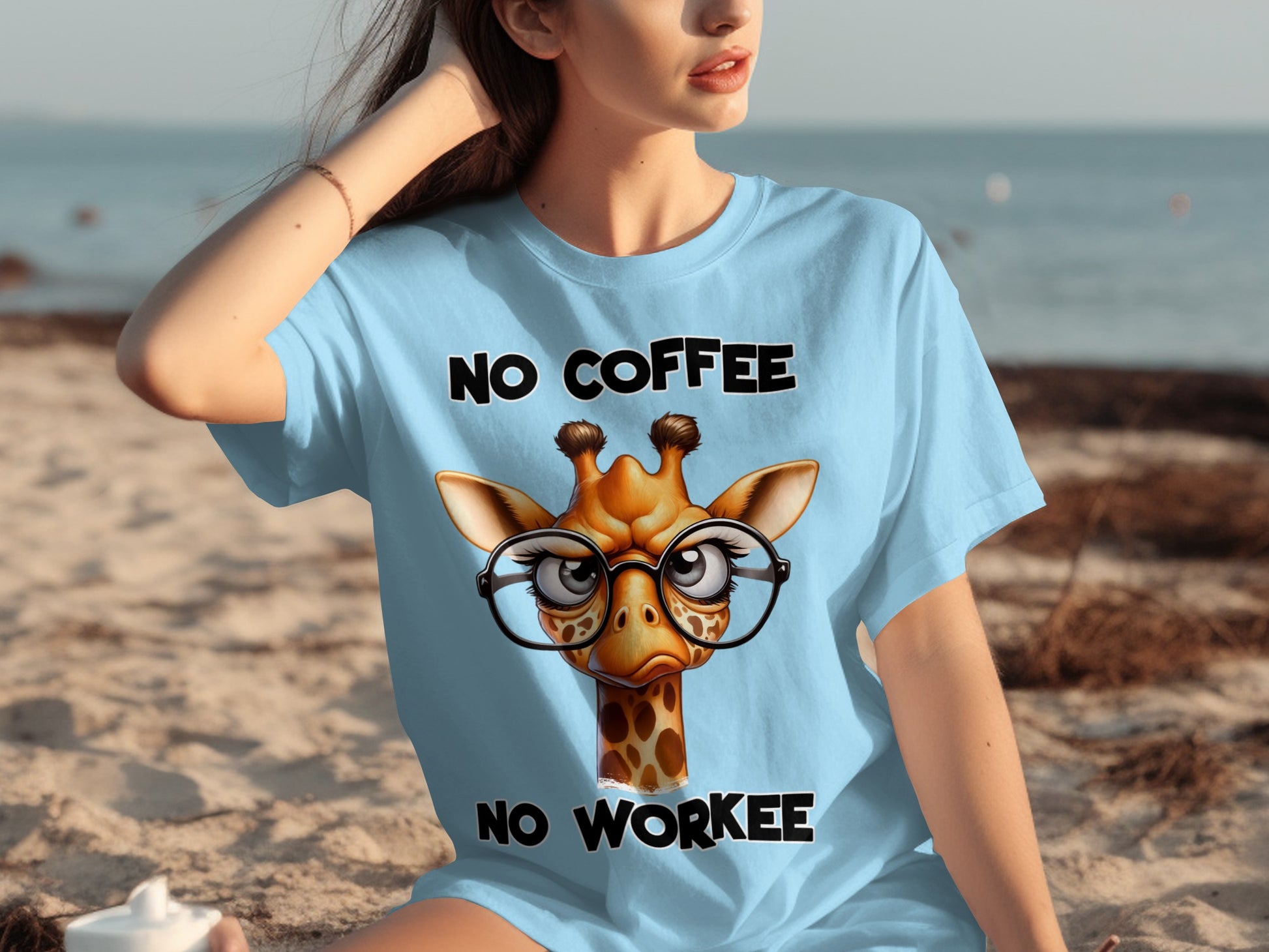 Funny Giraffe No Coffee No Workee Graphic T-shirt