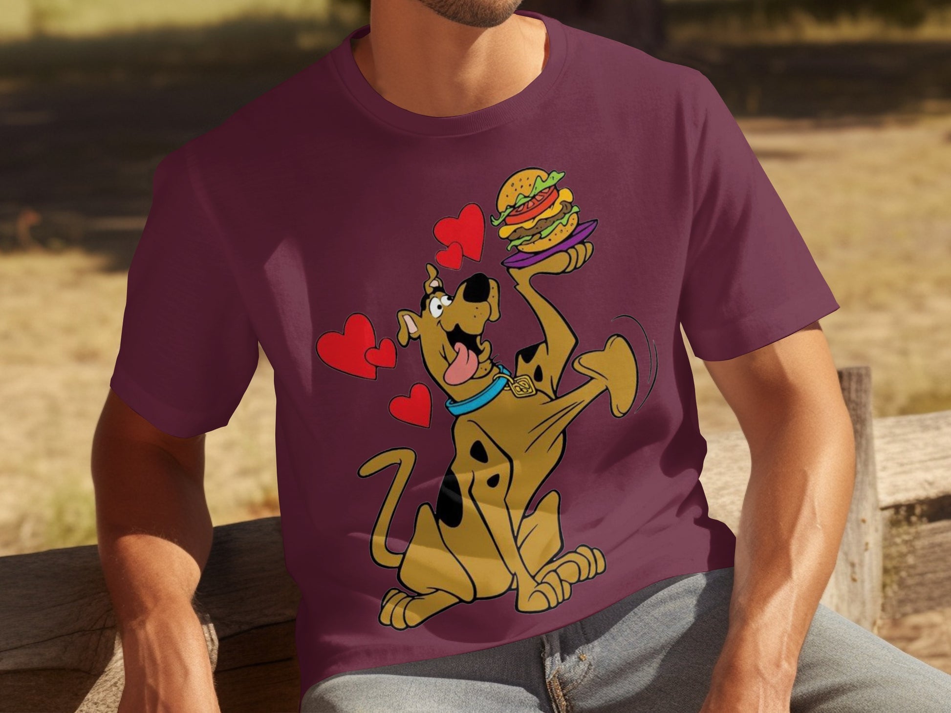 Scooby-Doo With Stack of Burgers Cartoon T-shirt