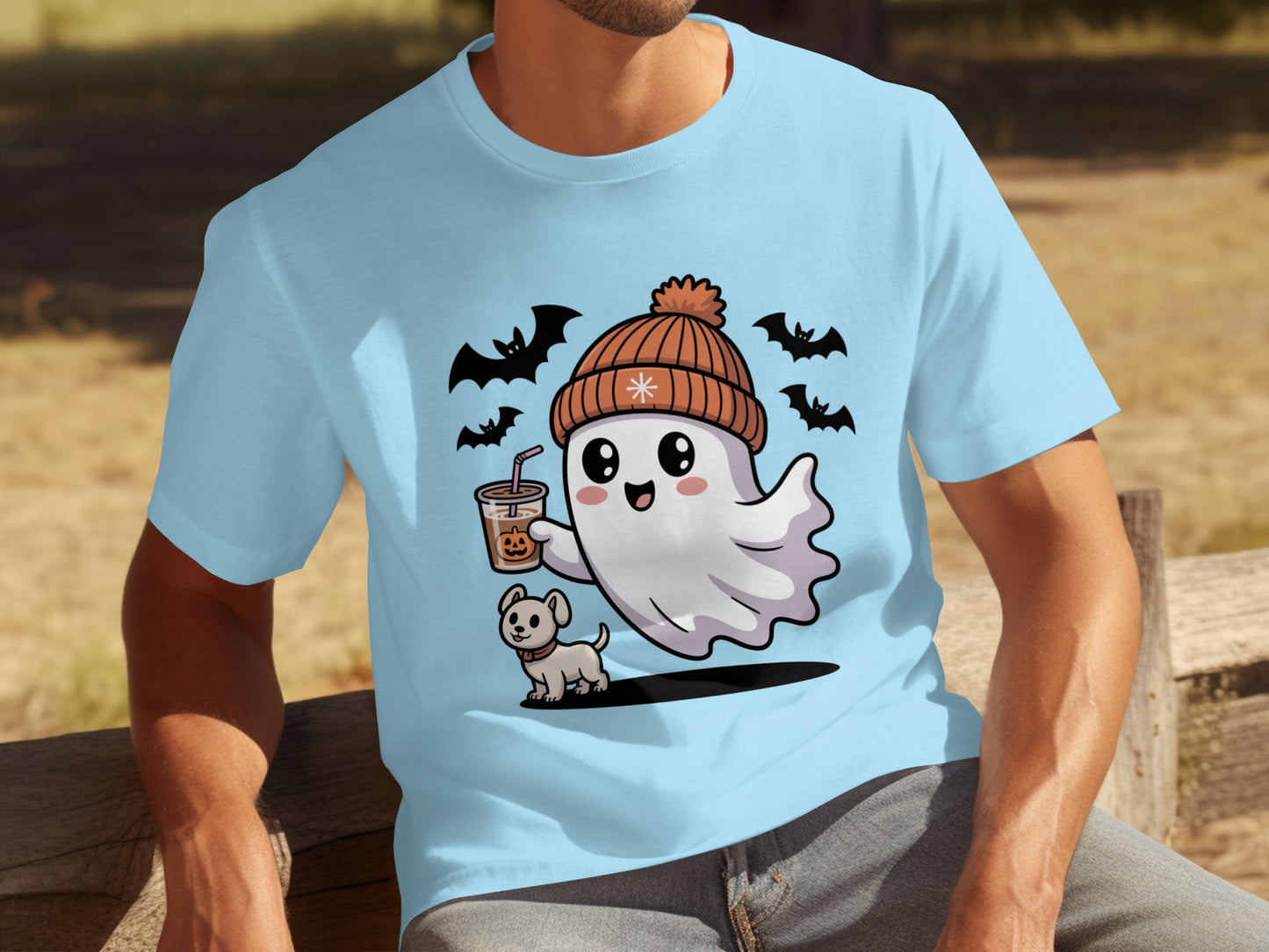 Cute Ghost with Beanie and Coffee Halloween Shirt