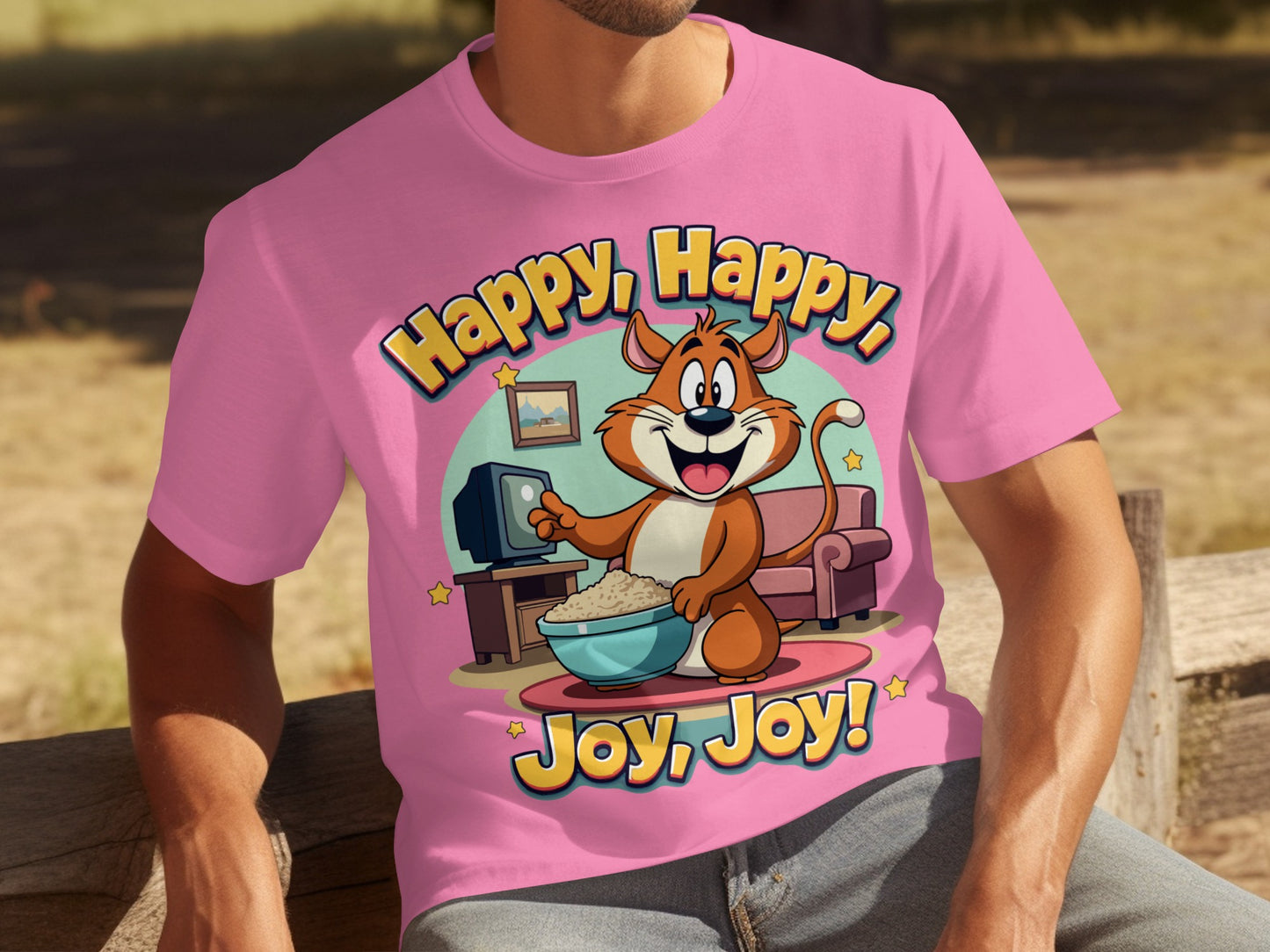 Happy Happy Joy Joy Cartoon Cat Graphic T-shirt