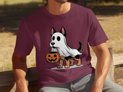 Cute Halloween Dog Ghost Holding Pumpkin T-Shirt