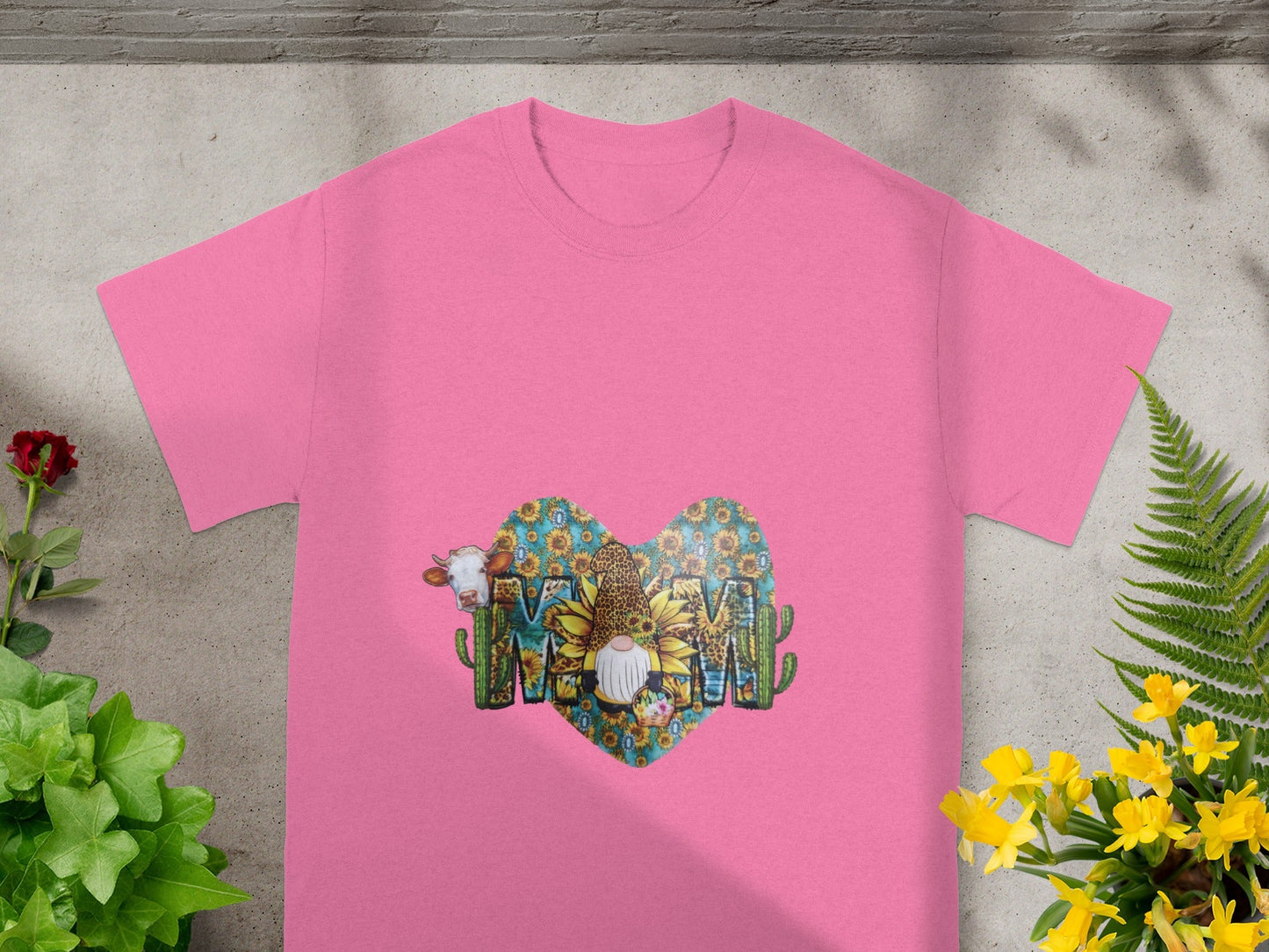 Pink T-shirt with Colorful Mom Heart Design