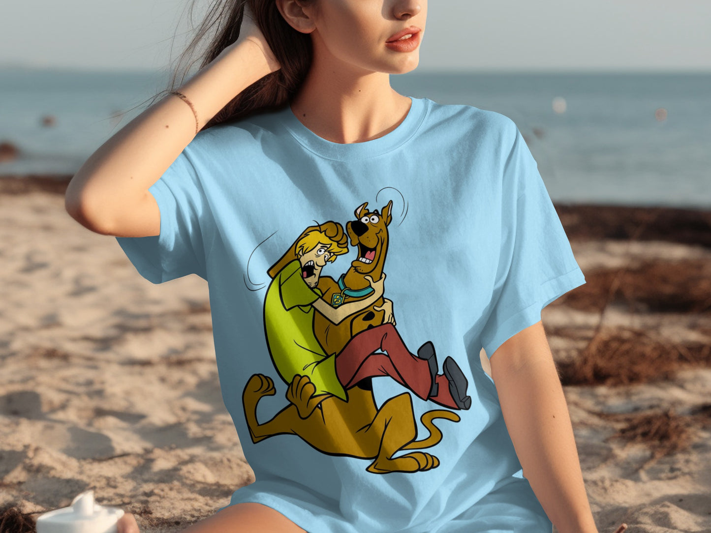 Cartoon Duo Graphic Print Beach Casual T-shirt