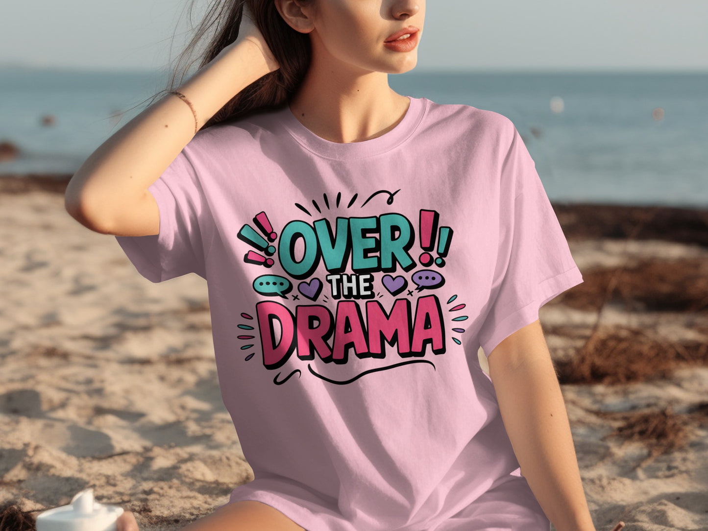 Over The Drama Colorful Graphic T-Shirt for a Fun Look