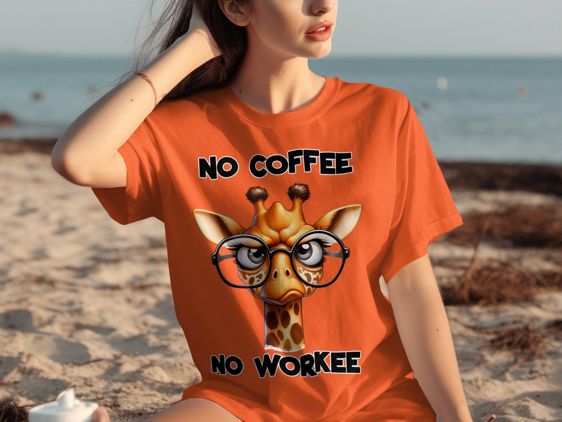No Coffee No Workee Funny Giraffe Graphic T-Shirt