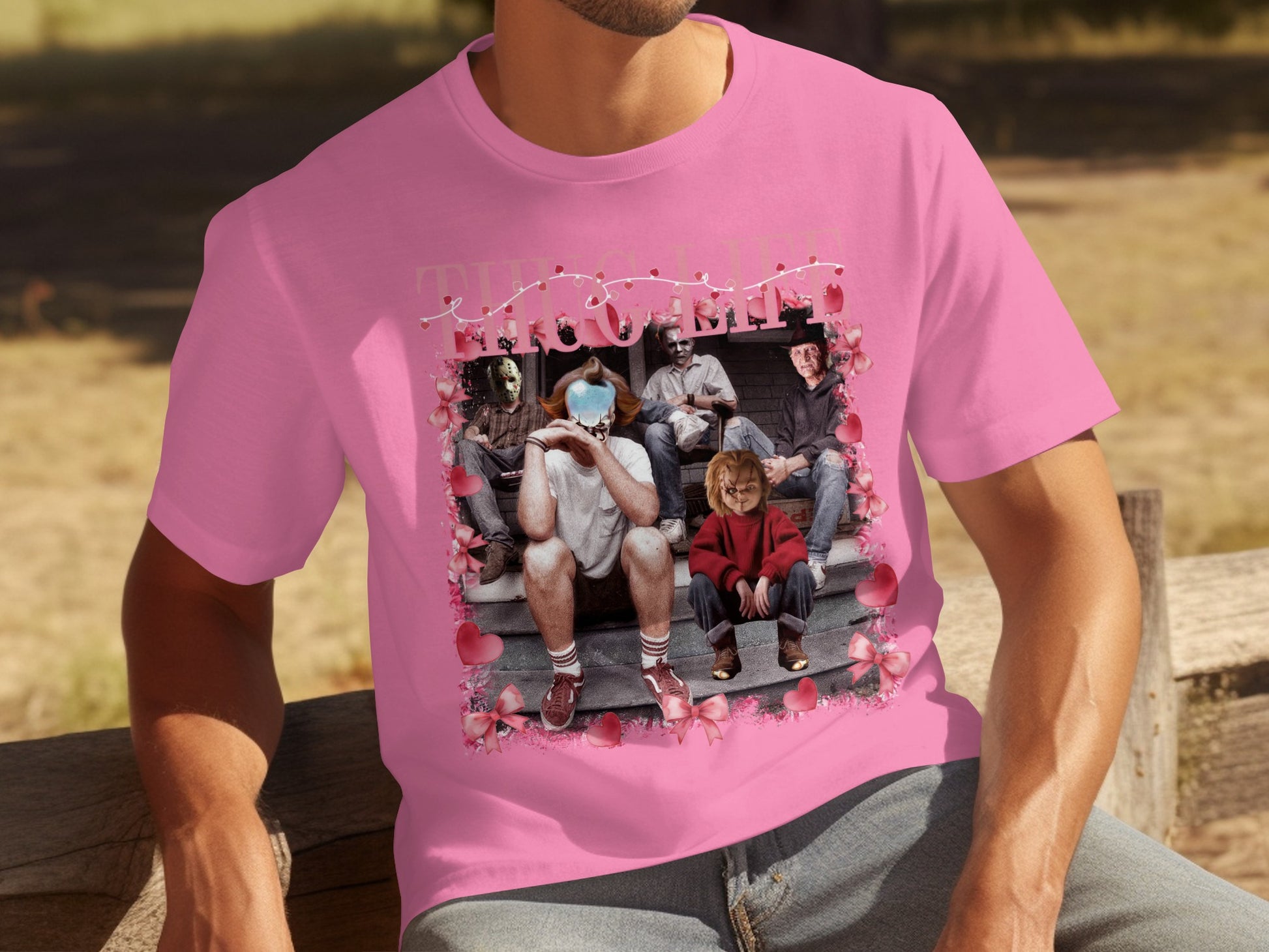 Iconic Horror Movie Characters Pink T-shirt