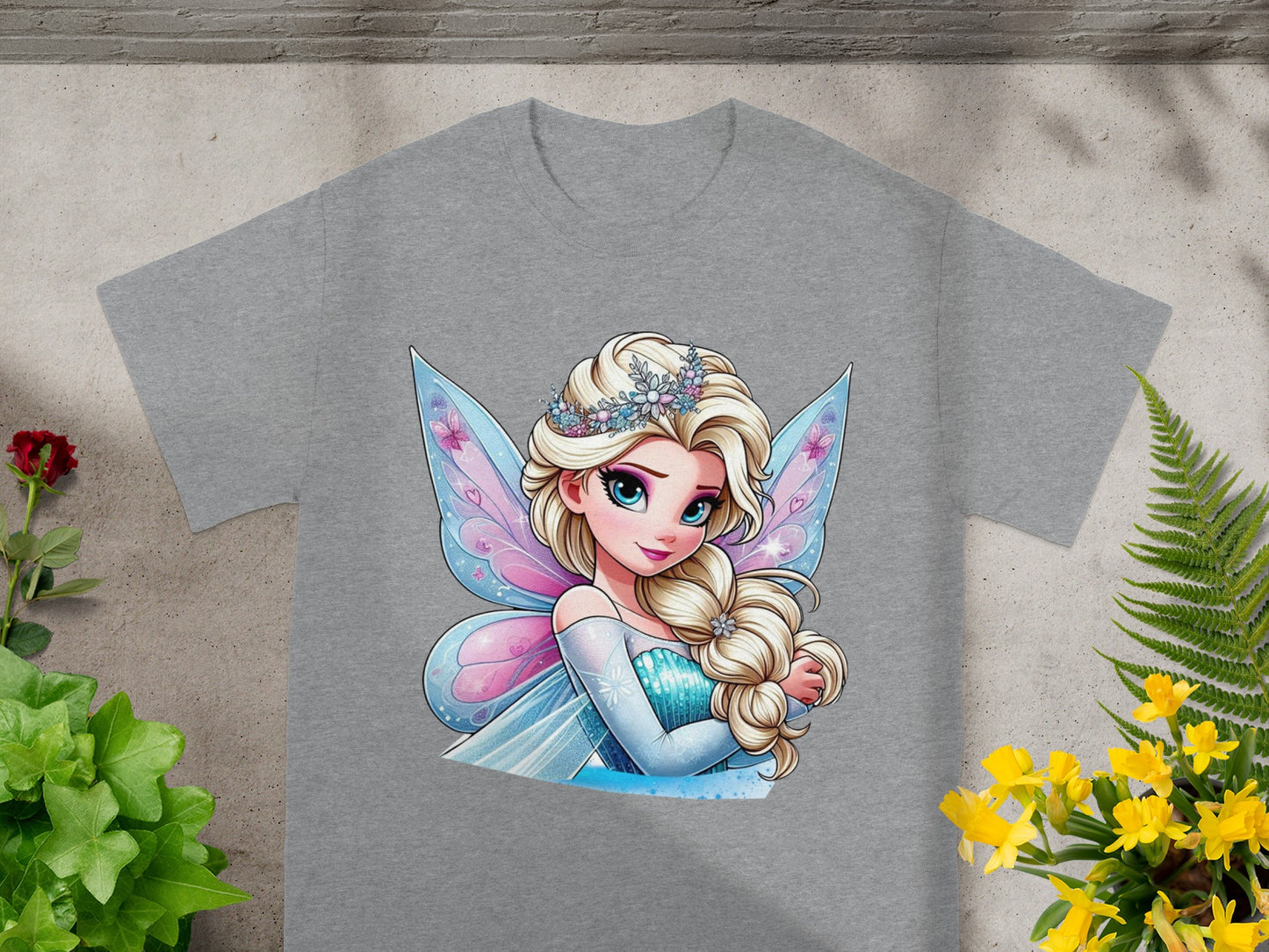 Cute Fairy Princess Illustration on Grey T-shirt