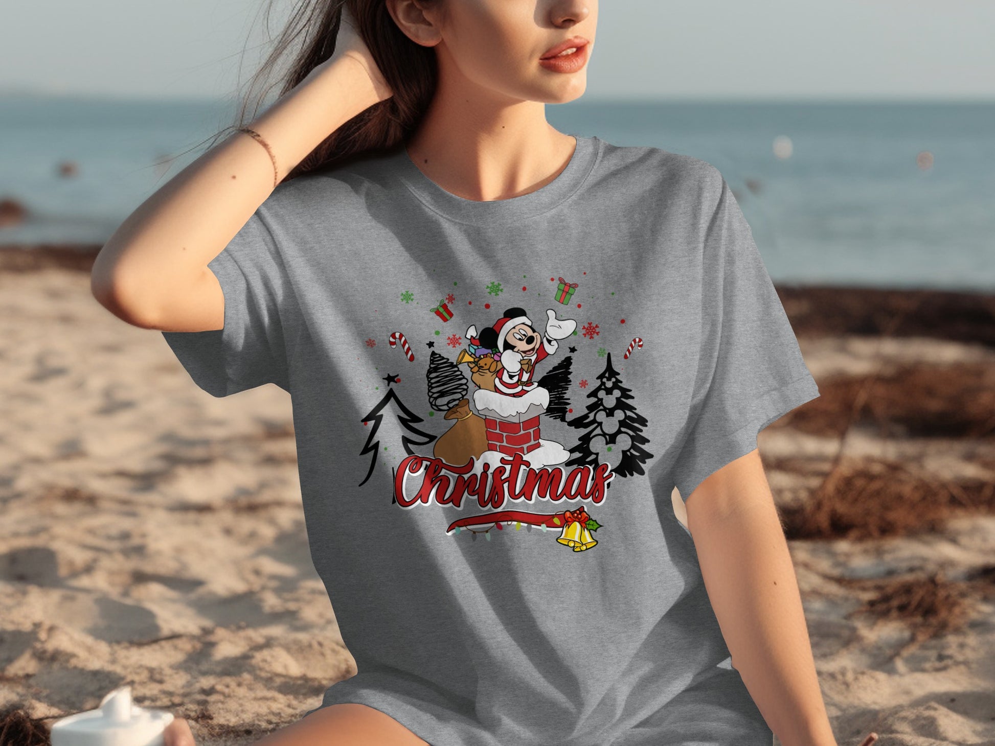 Festive Christmas T-Shirt with Santa and Trees Design