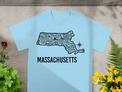 Massachusetts Map Typography Design T-Shirt
