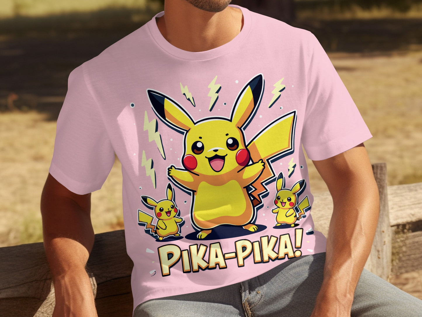 Pink Pika Pika Pikachu Character Graphic T-shirt