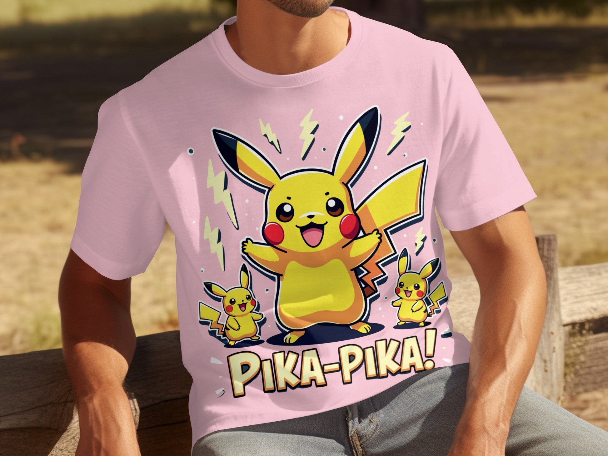Pink Pika Pika Pikachu Character Graphic T-shirt