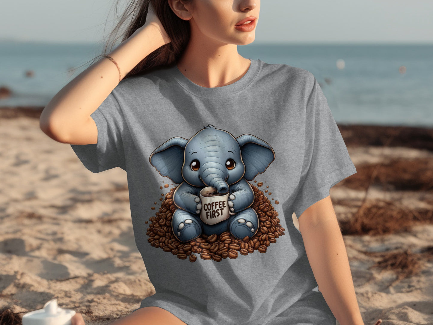 Cute Elephant Coffee First Design T-Shirt