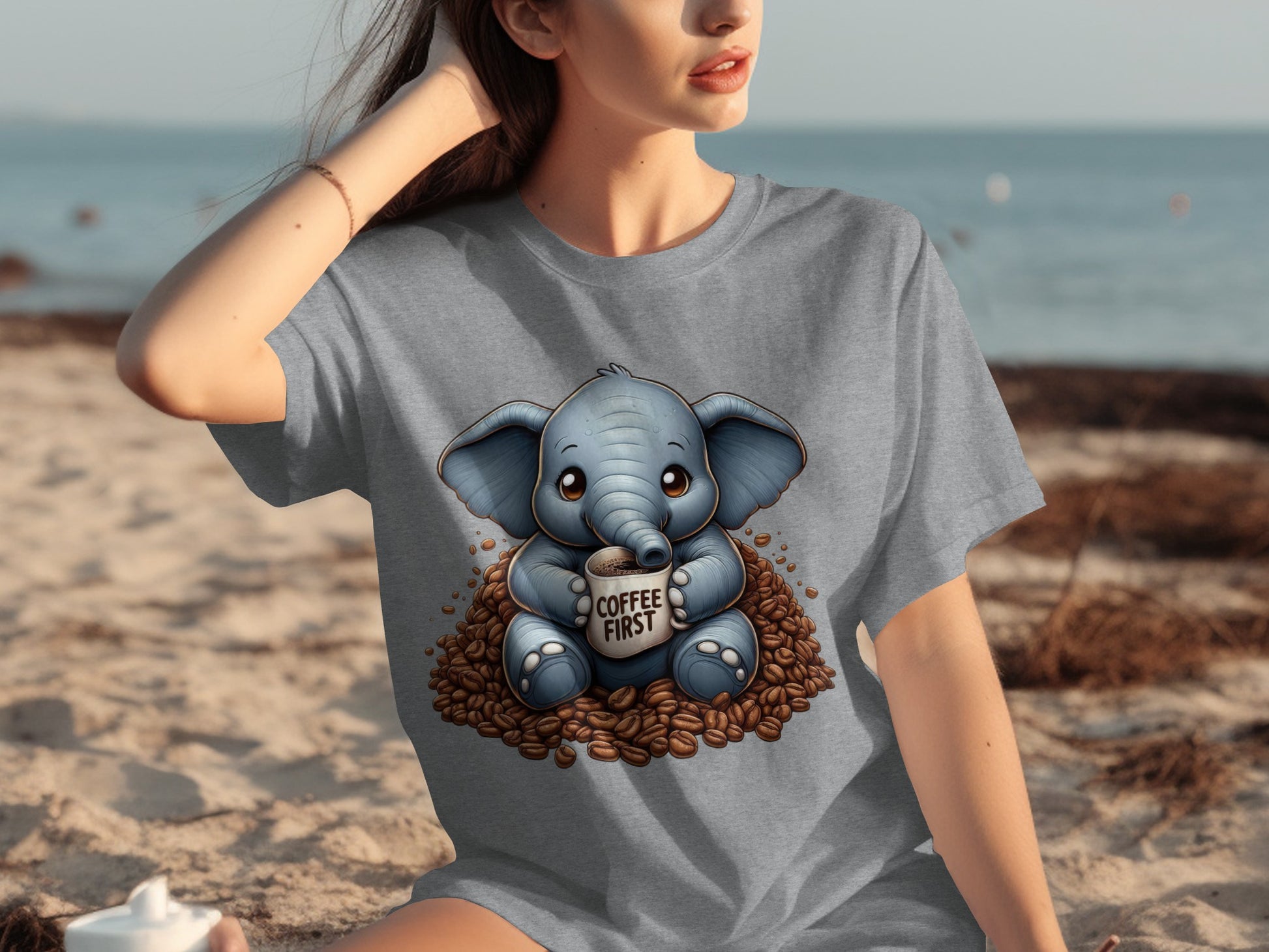 Cute Elephant Coffee First Design T-Shirt