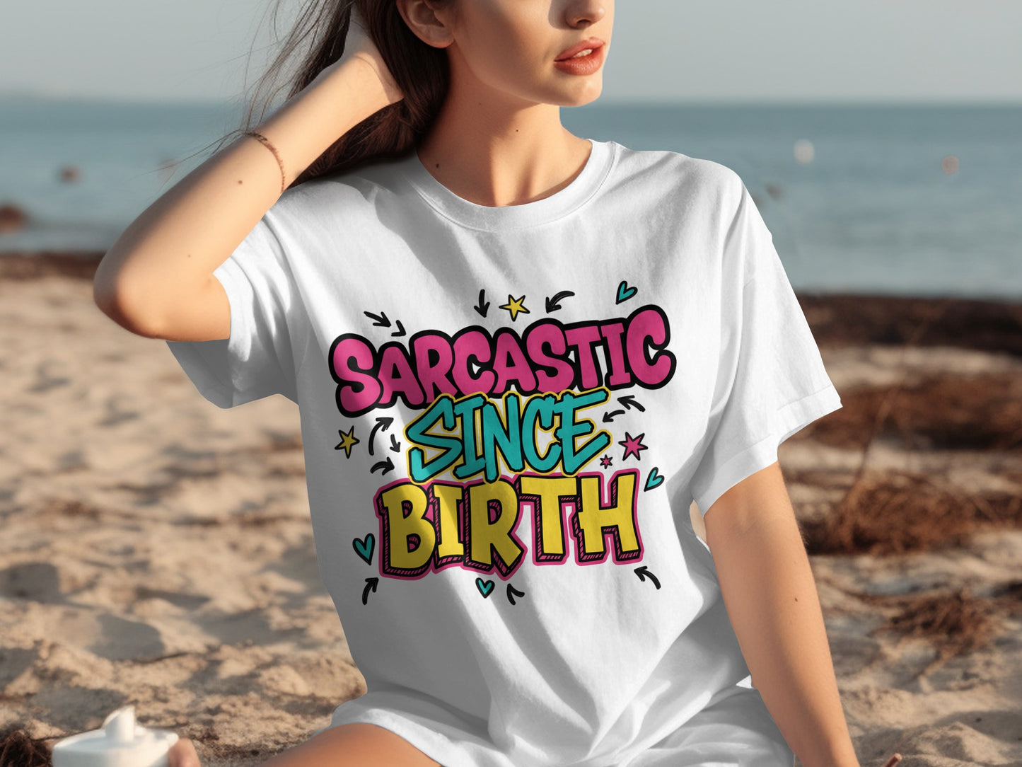 Sarcastic Since Birth Graphic Tee Funny Casual Shirt