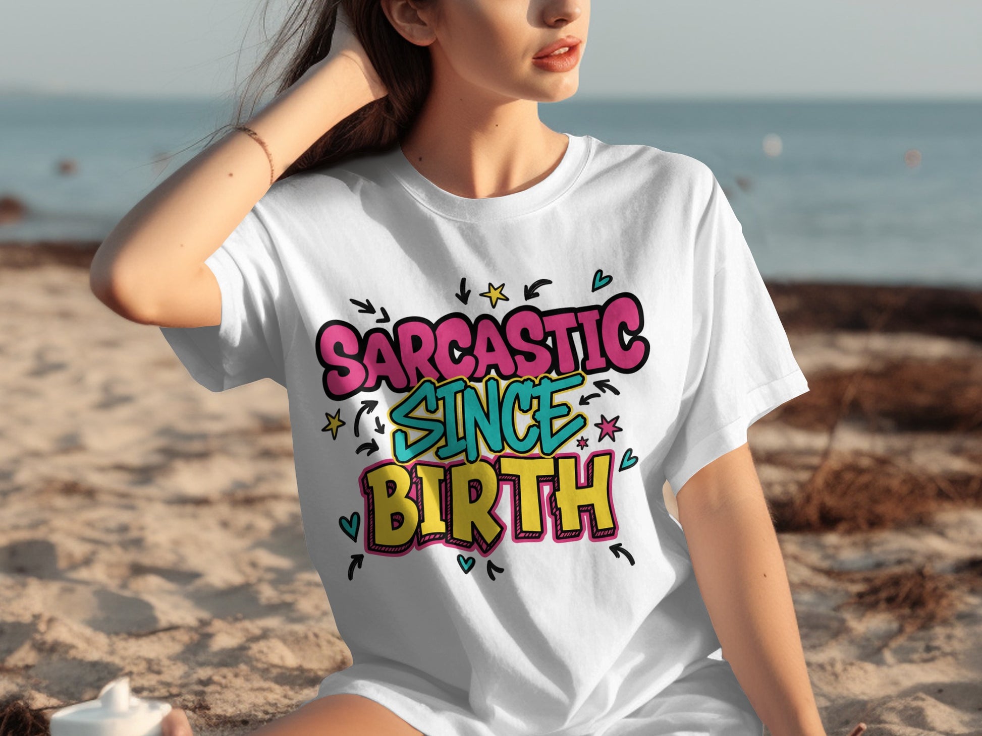 Sarcastic Since Birth Graphic Tee Funny Casual Shirt